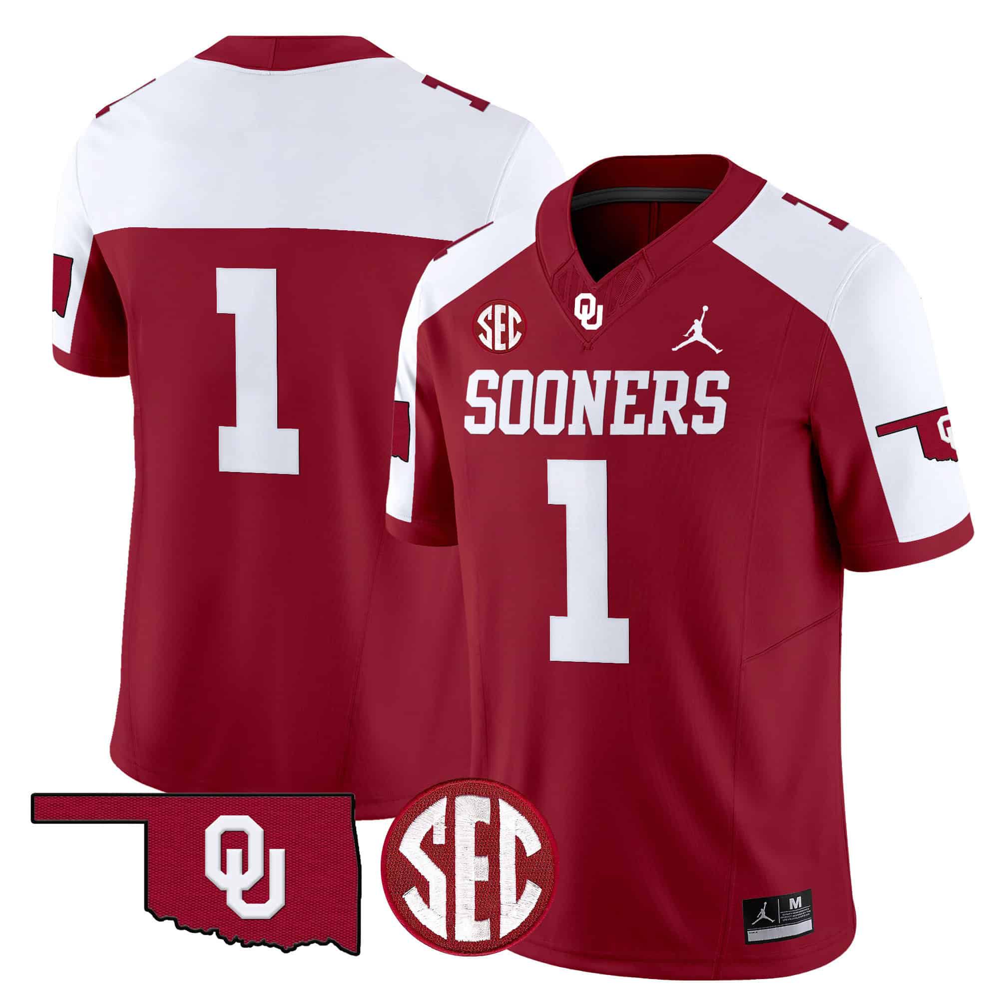 Men Oklahoma Sooners 1 No Name Red 2024 Vapor Limited NCAA Jersey